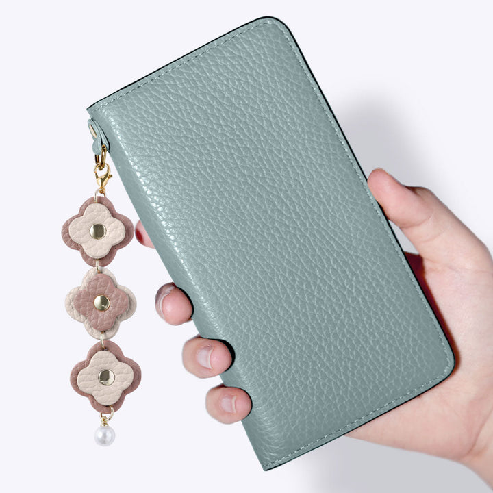 Genuine Leather 32 Colors Italian Shrink Leather Triple Flower Charm Wallet Case Xperia Series