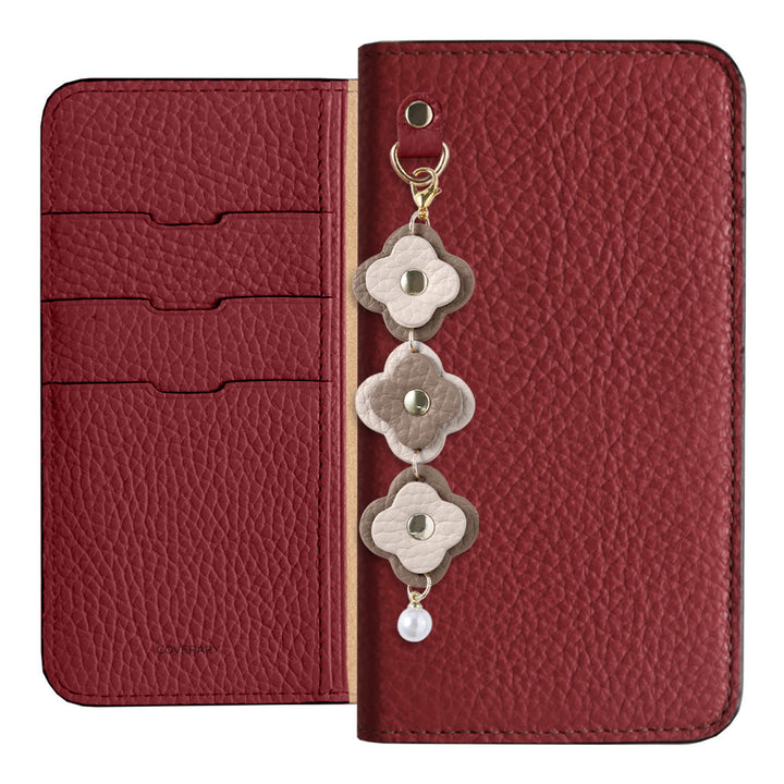 Cuir véritable 32 couleurs cuir italien grainé étui portefeuille à 3 breloques fleurs série AQUOS