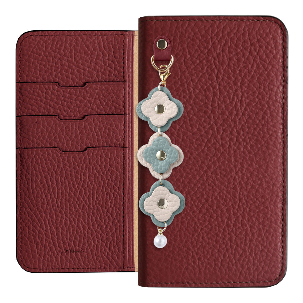 Genuine Leather 32 Colors Italian Shrink Leather Triple Flower Charm Wallet Case Xperia Series