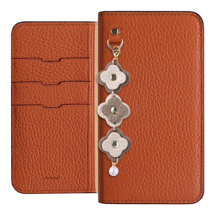Cuir véritable 32 couleurs cuir italien grainé étui portefeuille à 3 breloques fleurs série AQUOS
