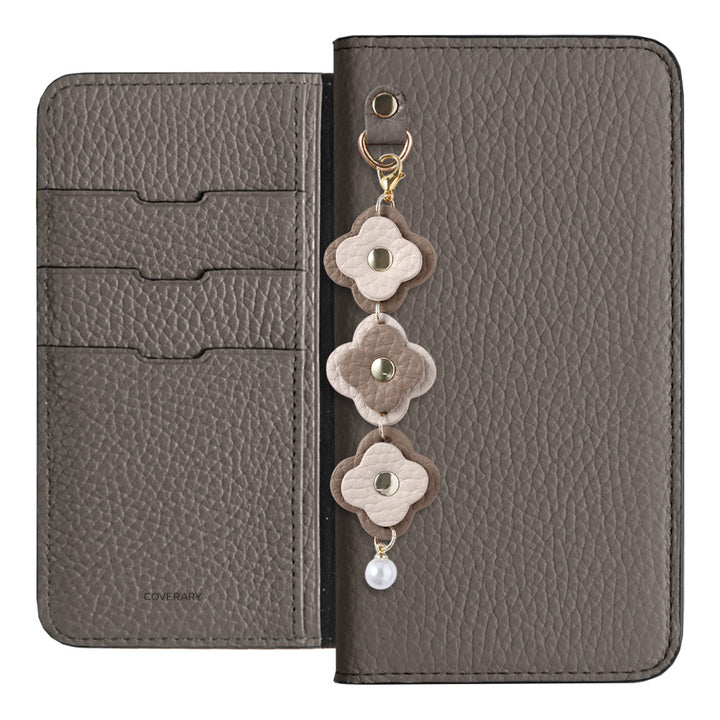 Cuir véritable 32 couleurs cuir italien grainé étui portefeuille à 3 breloques fleurs série AQUOS