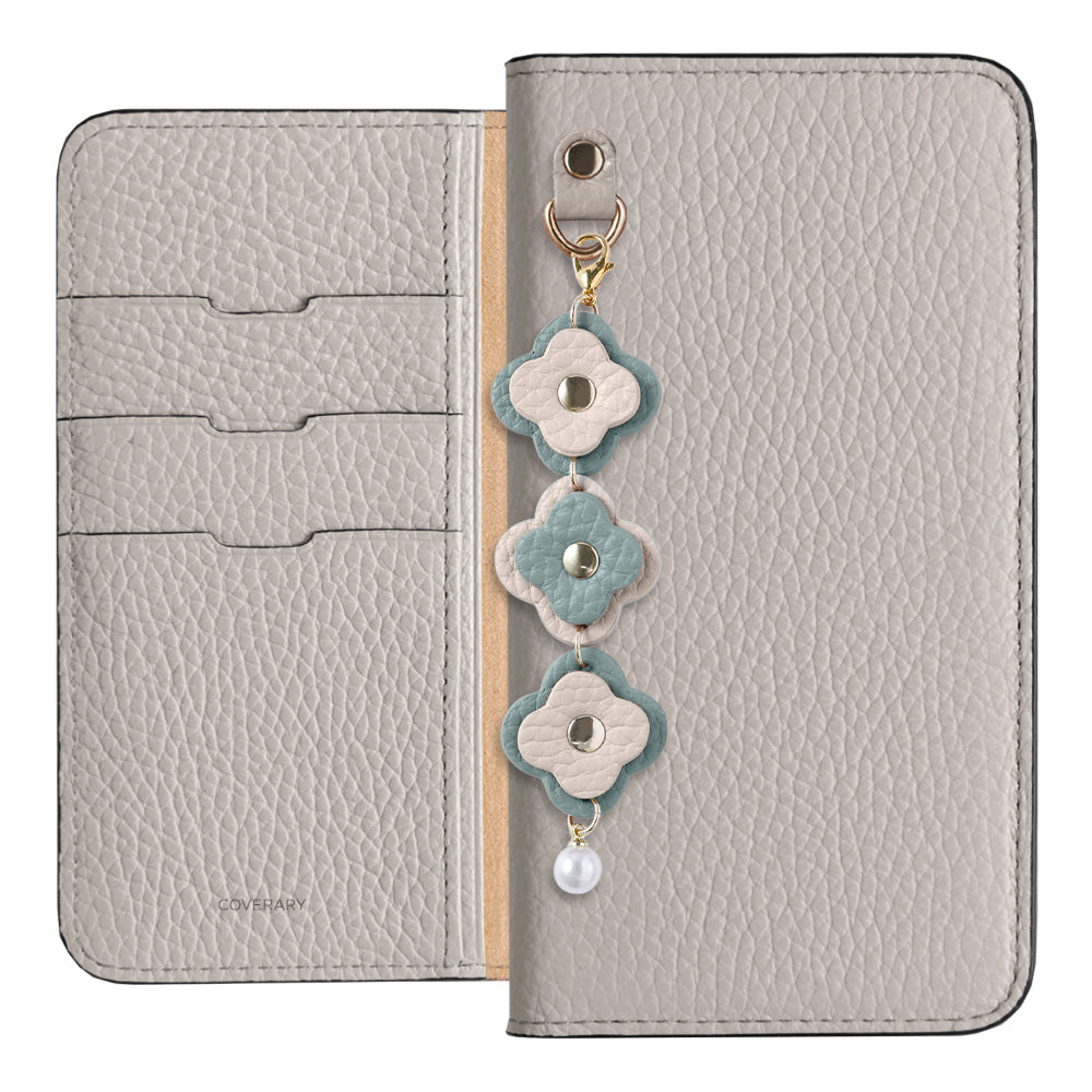 Cuir véritable 32 couleurs cuir italien grainé étui portefeuille à 3 breloques fleurs série AQUOS