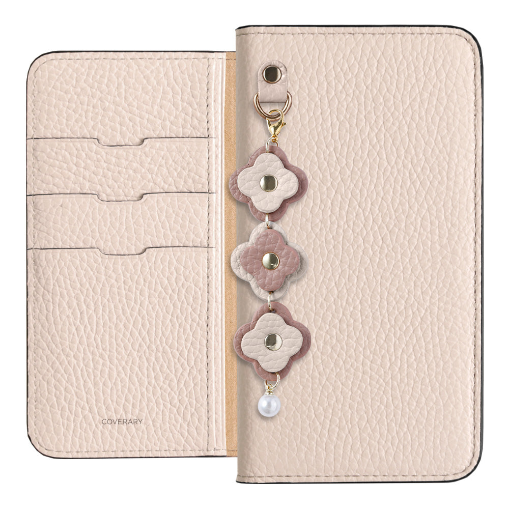 Cuir véritable 32 couleurs cuir italien grainé étui portefeuille à 3 breloques fleurs série AQUOS