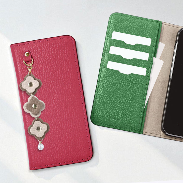 Genuine Leather 32 Colors Italian Shrink Leather Triple Flower Charm Wallet Case Xperia Series