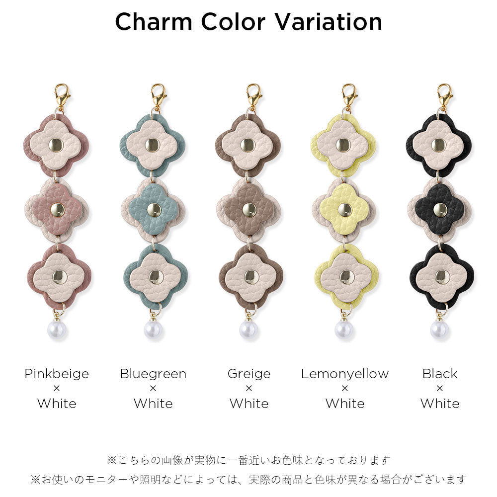 Cuir véritable 32 couleurs cuir italien grainé étui portefeuille à 3 breloques fleurs série AQUOS