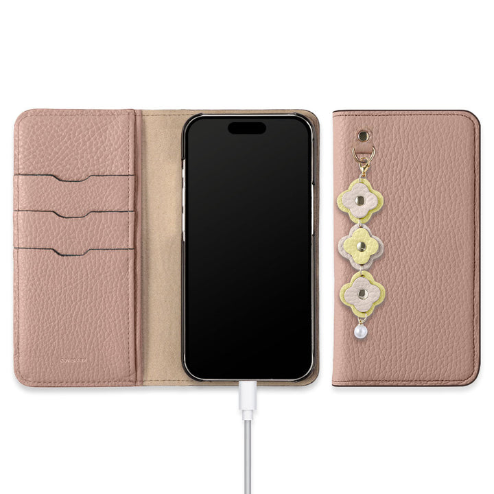 Genuine Leather 32 Colors Italian Shrink Leather Triple Flower Charm Wallet Case Xperia Series