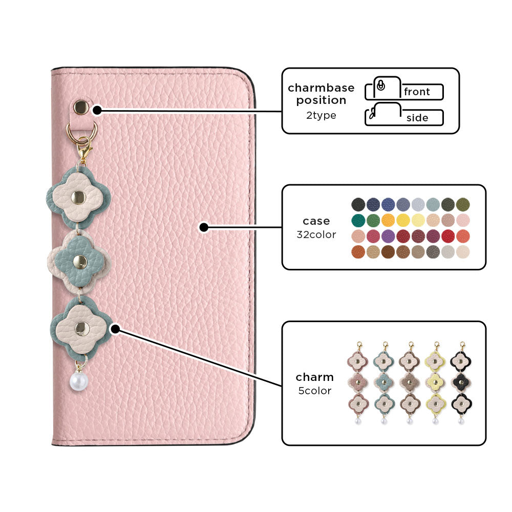 Genuine Leather 32 Colors Italian Shrink Leather Triple Flower Charm Wallet Case Xperia Series