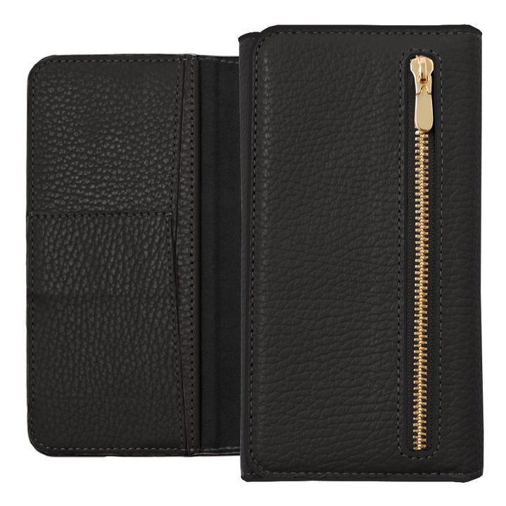 Genuine leather Italian shrink leather tri-fold case with zipper pocket and notebook style