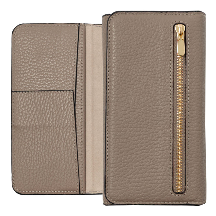 Genuine leather Italian shrink leather tri-fold case with zipper pocket and notebook style