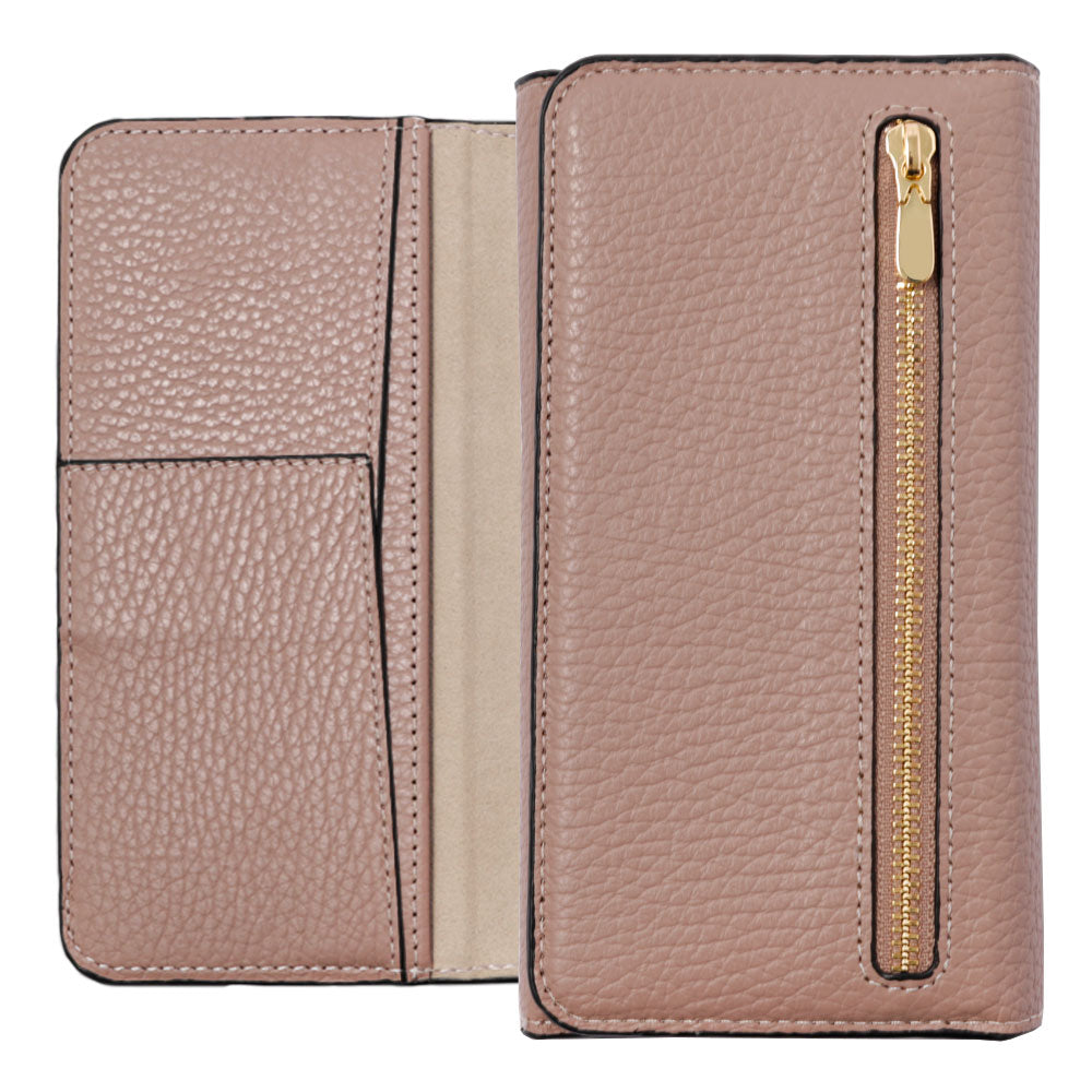 Genuine leather Italian shrink leather tri-fold case with zipper pocket and notebook style
