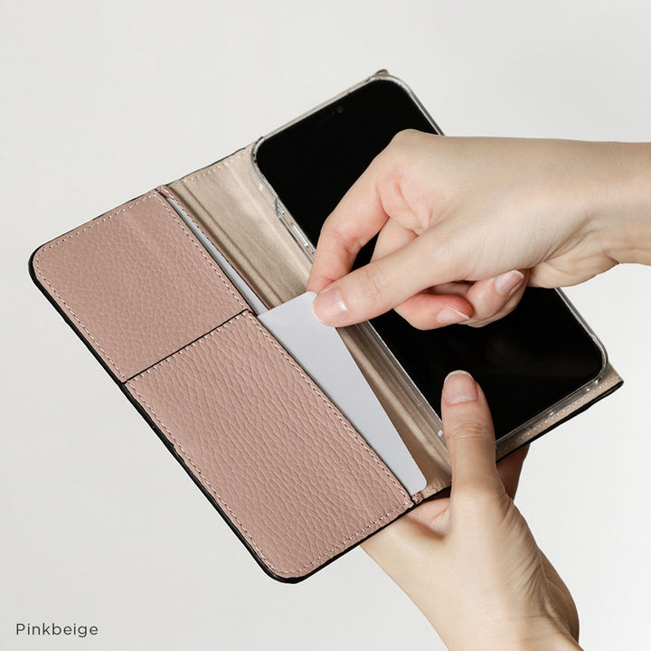 Genuine leather Italian shrink leather tri-fold case with zipper pocket and notebook style