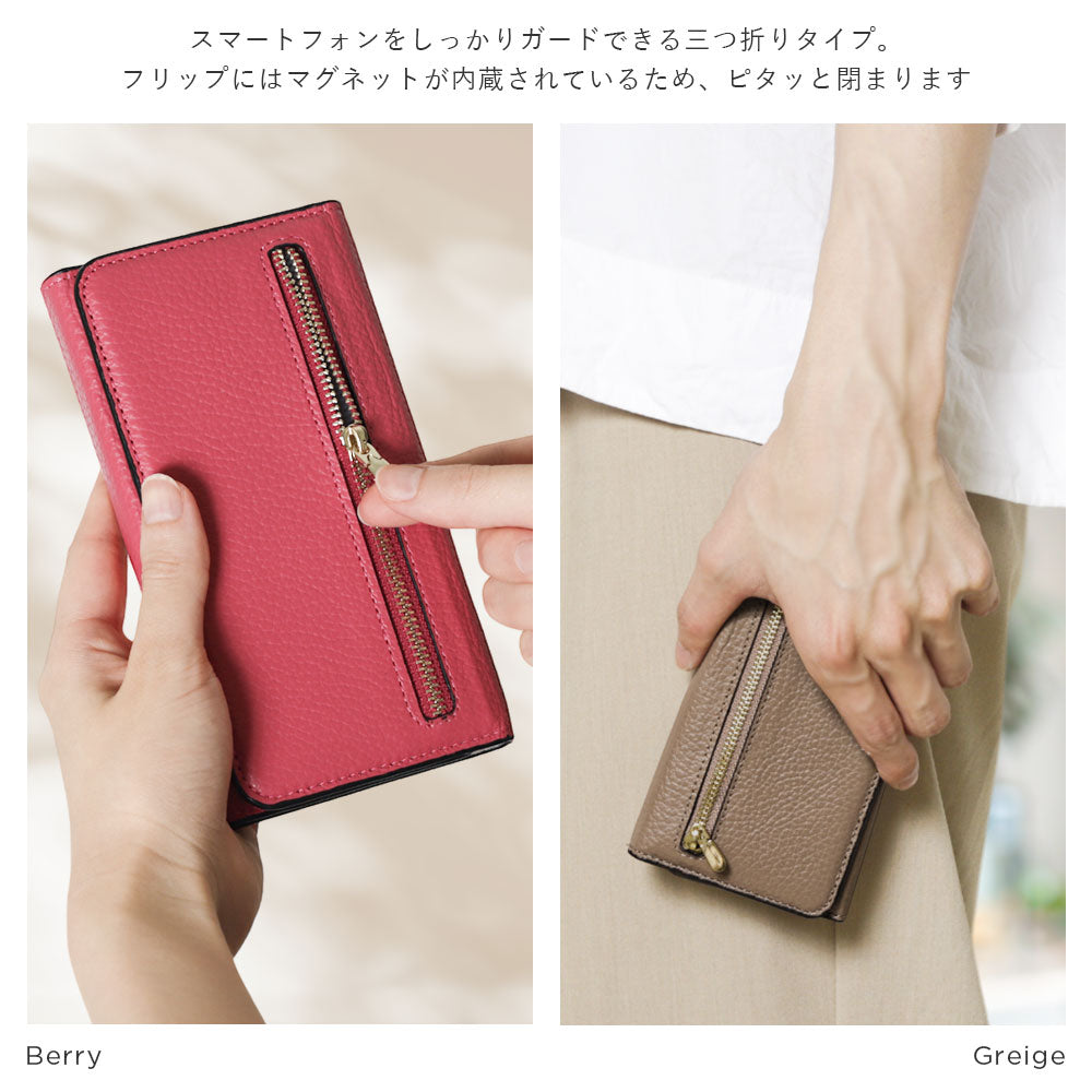 Genuine leather Italian shrink leather tri-fold case with zipper pocket, notebook style, for Google Pixel series