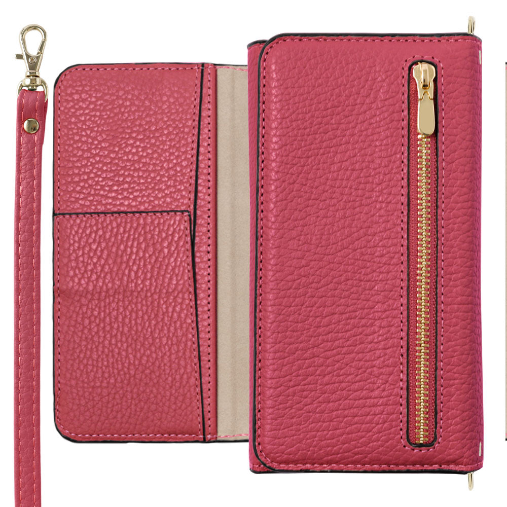 Genuine leather Italian shrink leather tri-fold case with zipper pocket & shoulder strap, notebook style, for Galaxy series