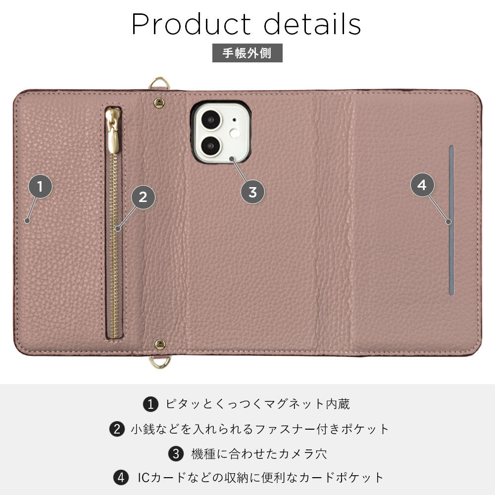 Genuine leather Italian shrink leather tri-fold case with zipper pocket & shoulder strap, notebook style, for Galaxy series