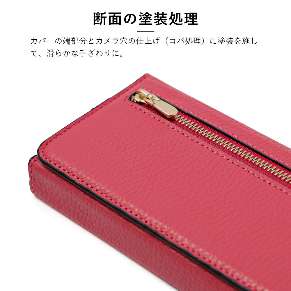 本革 イタリアンシュリンクレザー 三つ折り ファスナーポケット＆ショルダーストラップ付き イニシャル タッセルチャーム 手帳型ケース