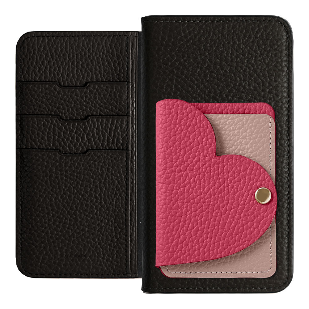 Genuine Leather 32 Colors Italian Shrink Leather Heart Mirror Card Case Included Notebook-Style Case for Google Pixel Series