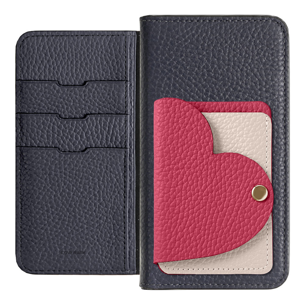 Genuine Leather 32 Colors Italian Shrink Leather Heart Mirror Card Case Included Notebook-Style Case for Google Pixel Series
