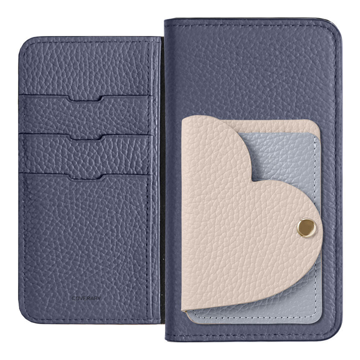 Genuine Leather 32 Colors Italian Shrink Leather Heart Mirror Card Case Included Notebook-Style Case for Google Pixel Series