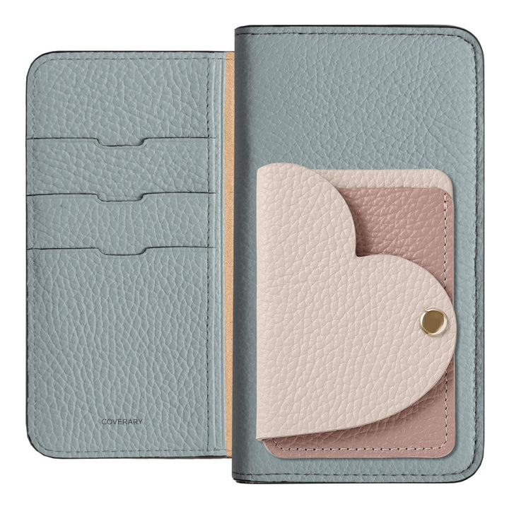 Genuine Leather 32 Colors Italian Shrink Leather Heart Mirror Card Case Included Notebook-Style Case for Google Pixel Series