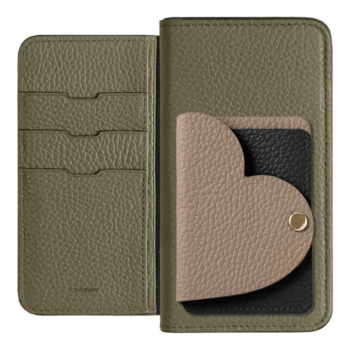 Genuine Leather 32 Colors Italian Shrink Leather Heart Mirror Card Case Included Notebook-Style Case for Google Pixel Series