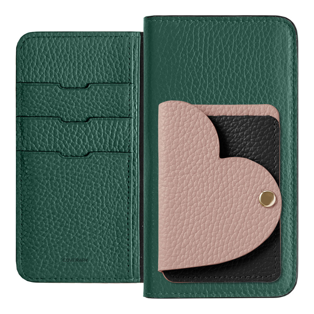 Genuine Leather 32 Colors Italian Shrink Leather Heart Mirror Card Case Included Notebook-Style Case for Google Pixel Series