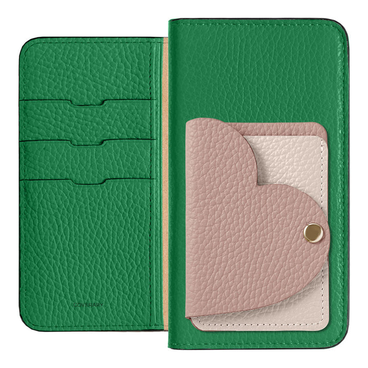 Genuine Leather 32 Colors Italian Shrink Leather Heart Mirror Card Case Included Notebook-Style Case for Google Pixel Series