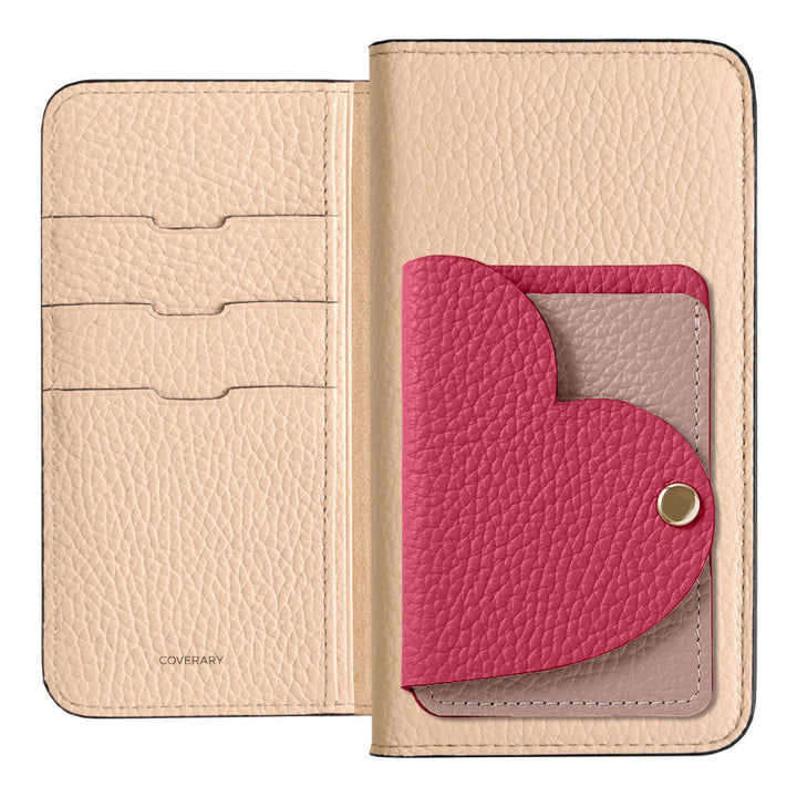 Genuine Leather 32 Colors Italian Shrink Leather Heart Mirror Card Case Included Notebook-Style Case Xperia Series