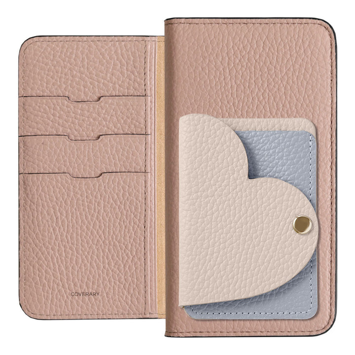 Genuine Leather 32 Colors Italian Shrink Leather Heart Mirror Card Case Included Notebook-Style Case Xperia Series