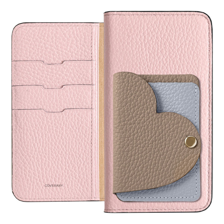 Genuine Leather 32 Colors Italian Shrink Leather Heart Mirror Card Case Included Notebook-Style Case Xperia Series