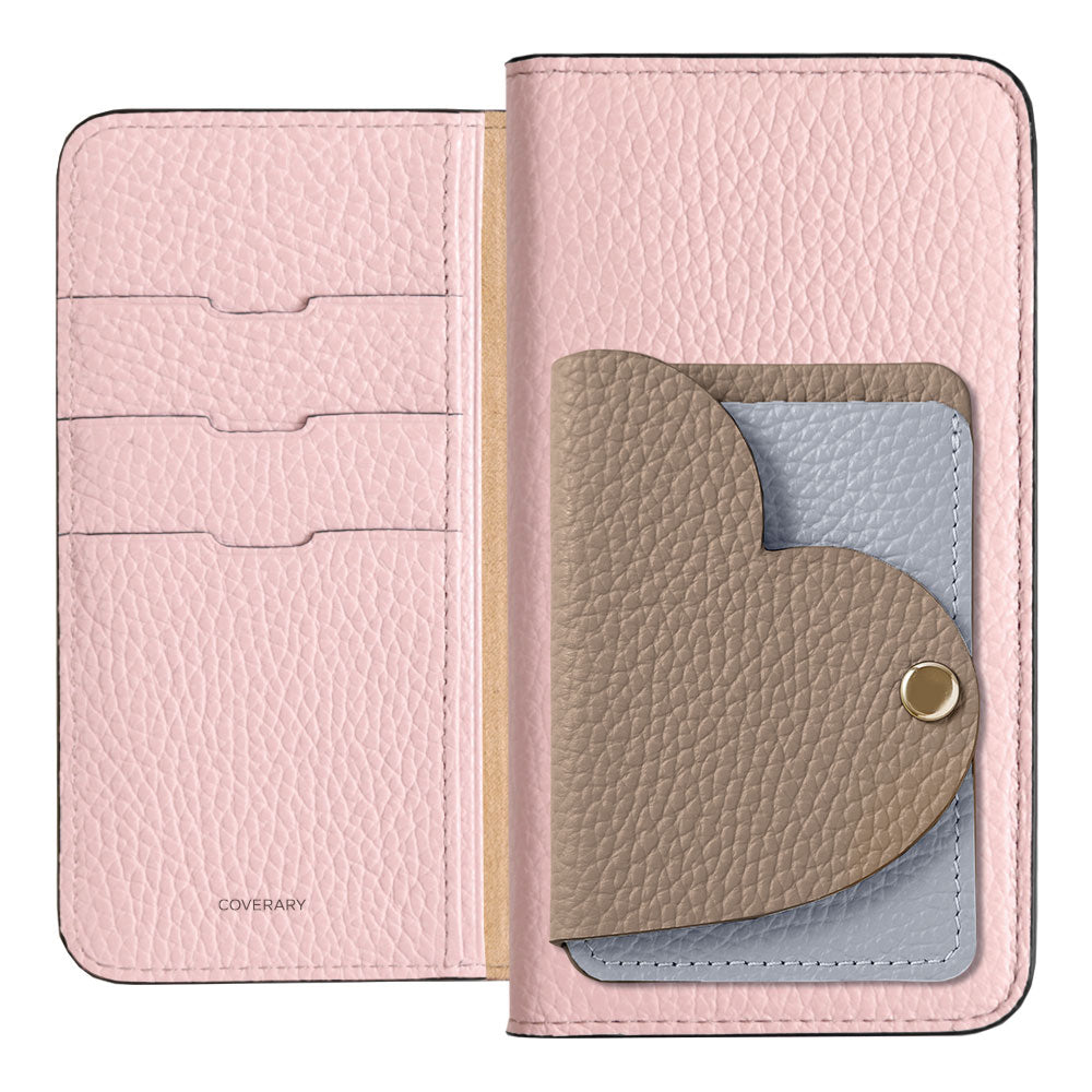 Genuine Leather 32 Colors Italian Shrink Leather Heart Mirror Card Case Included Notebook-Style Case for Google Pixel Series