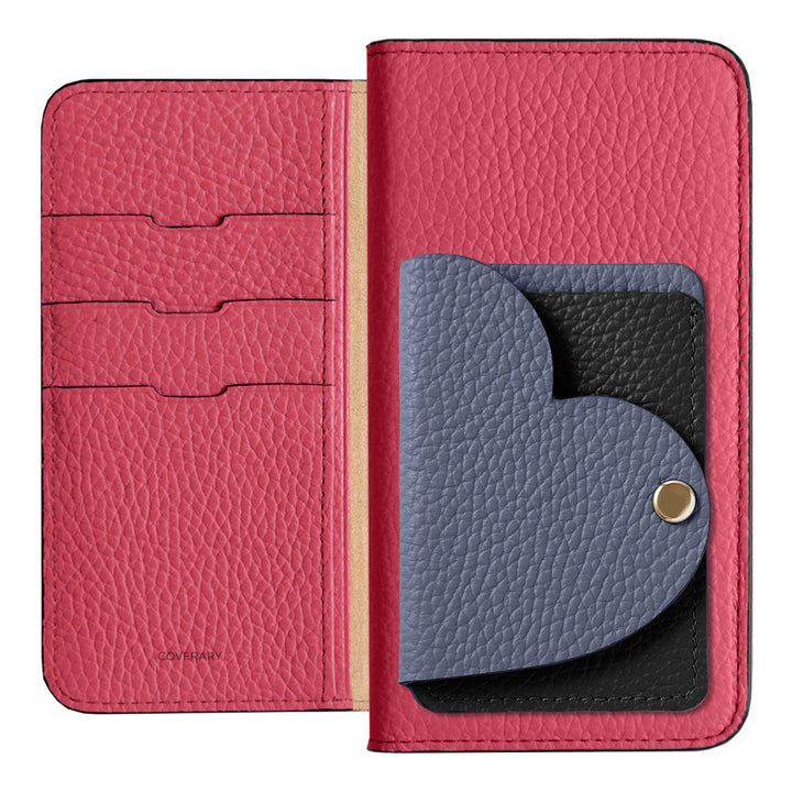 Genuine Leather 32 Colors Italian Shrink Leather Heart Mirror Card Case Included Notebook-Style Case for Google Pixel Series
