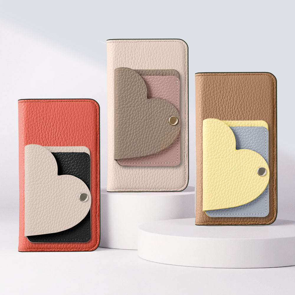 Genuine Leather 32 Colors Italian Shrink Leather Heart Mirror Card Case Included Notebook-Style Case Xperia Series