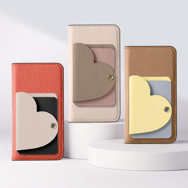 Genuine Leather 32 Colors Italian Shrink Leather Heart Mirror Card Case Included Notebook-Style Case for Google Pixel Series