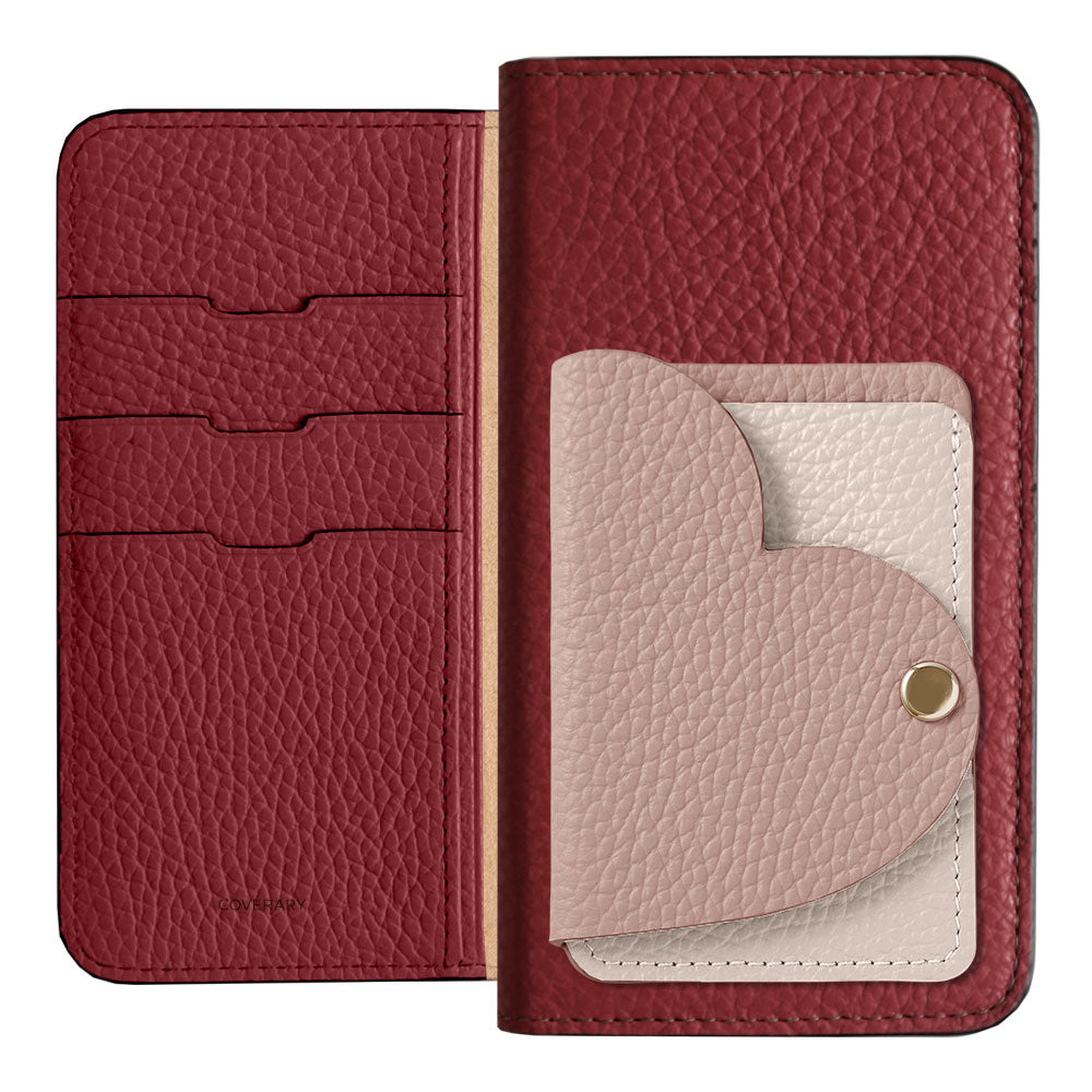 Genuine Leather 32 Colors Italian Shrink Leather Heart Mirror Card Case Included Notebook-Style Case for Google Pixel Series