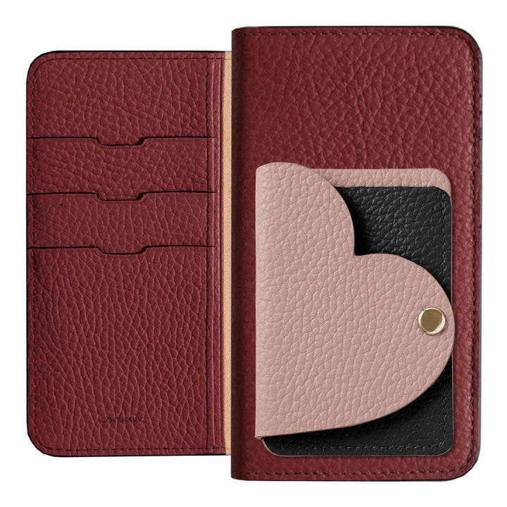 Genuine Leather 32 Colors Italian Shrink Leather Heart Mirror Card Case Included Notebook-Style Case for Google Pixel Series