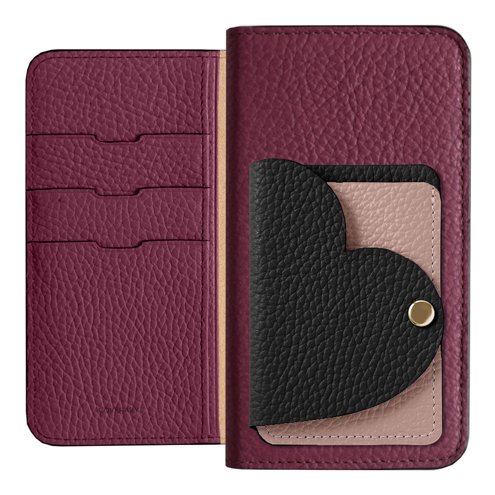 Genuine Leather 32 Colors Italian Shrink Leather Heart Mirror Card Case Included Notebook-Style Case Xperia Series