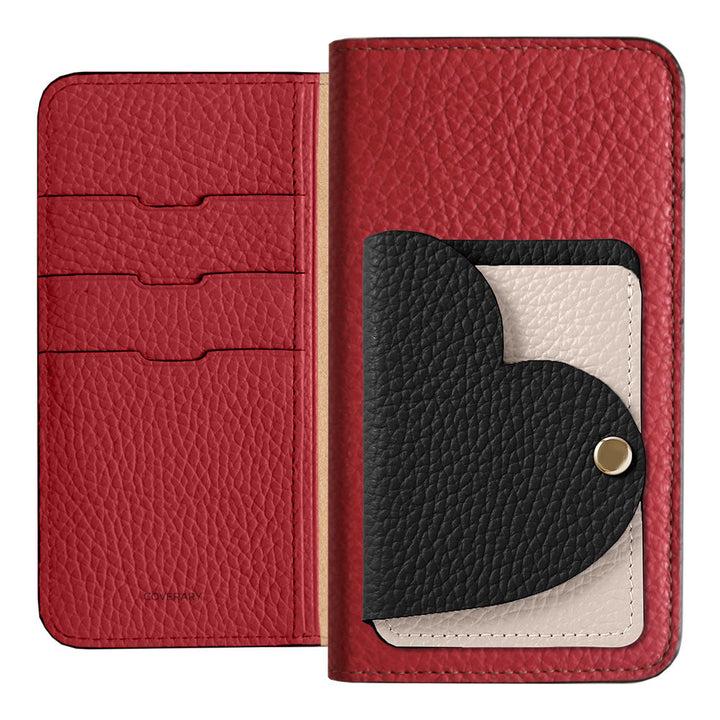 Genuine Leather 32 Colors Italian Shrink Leather Heart Mirror Card Case Included Notebook-Style Case for Google Pixel Series