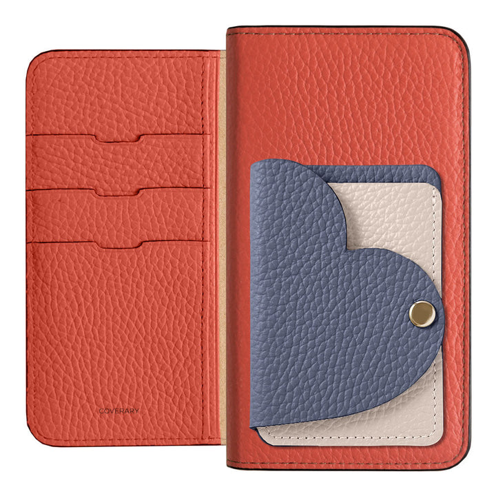 Genuine Leather 32 Colors Italian Shrink Leather Heart Mirror Card Case Included Notebook-Style Case for Google Pixel Series