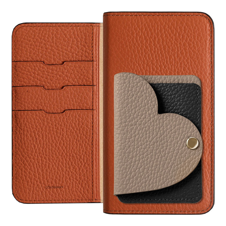 Genuine Leather 32 Colors Italian Shrink Leather Heart Mirror Card Case Included Notebook-Style Case for Google Pixel Series