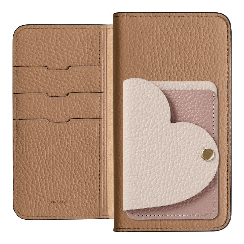 Genuine Leather 32 Colors Italian Shrink Leather Heart Mirror Card Case Included Notebook-Style Case Xperia Series