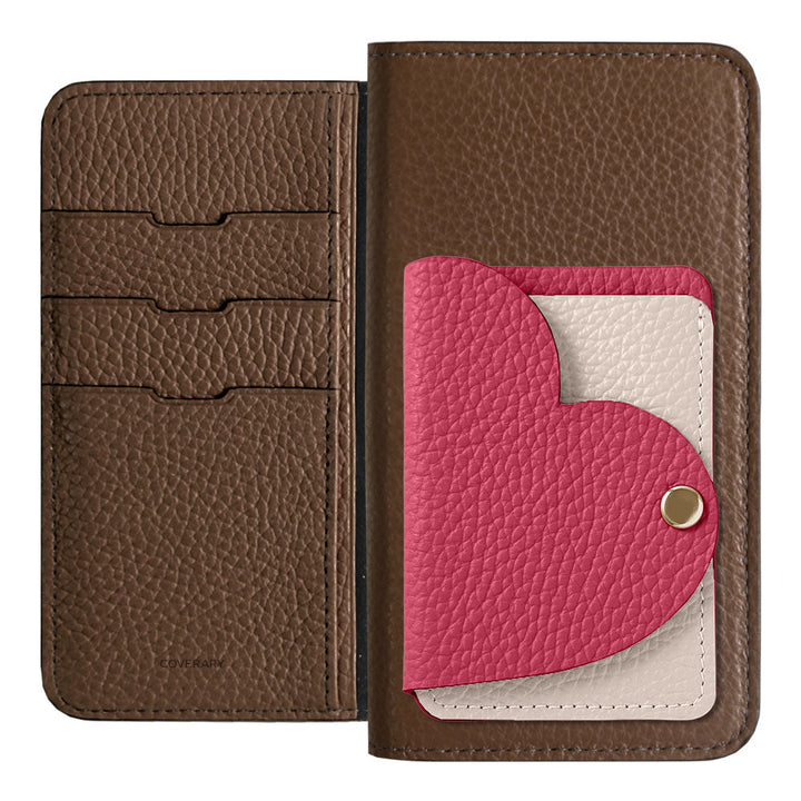 Genuine Leather 32 Colors Italian Shrink Leather Heart Mirror Card Case Included Notebook-Style Case Xperia Series