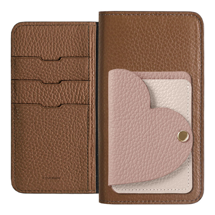 Genuine Leather 32 Colors Italian Shrink Leather Heart Mirror Card Case Included Notebook-Style Case for Google Pixel Series
