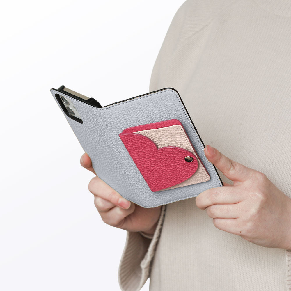 Genuine Leather 32 Colors Italian Shrink Leather Heart Mirror Card Case Included Notebook-Style Case for Google Pixel Series