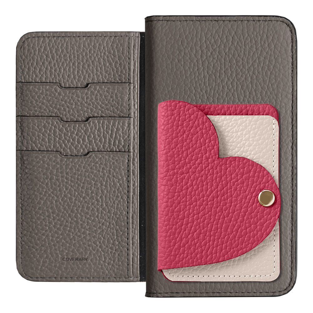 Genuine Leather 32 Colors Italian Shrink Leather Heart Mirror Card Case Included Notebook-Style Case Xperia Series