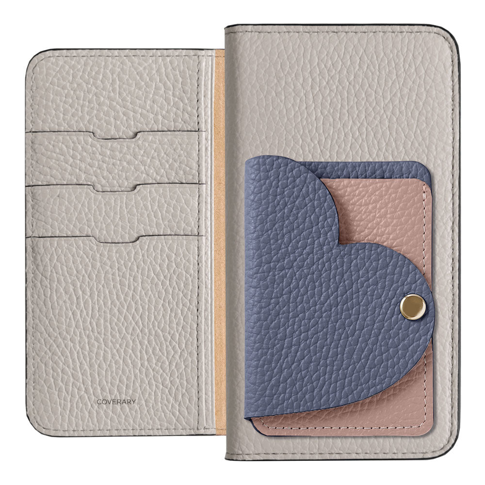 Genuine Leather 32 Colors Italian Shrink Leather Heart Mirror Card Case Included Notebook-Style Case Xperia Series