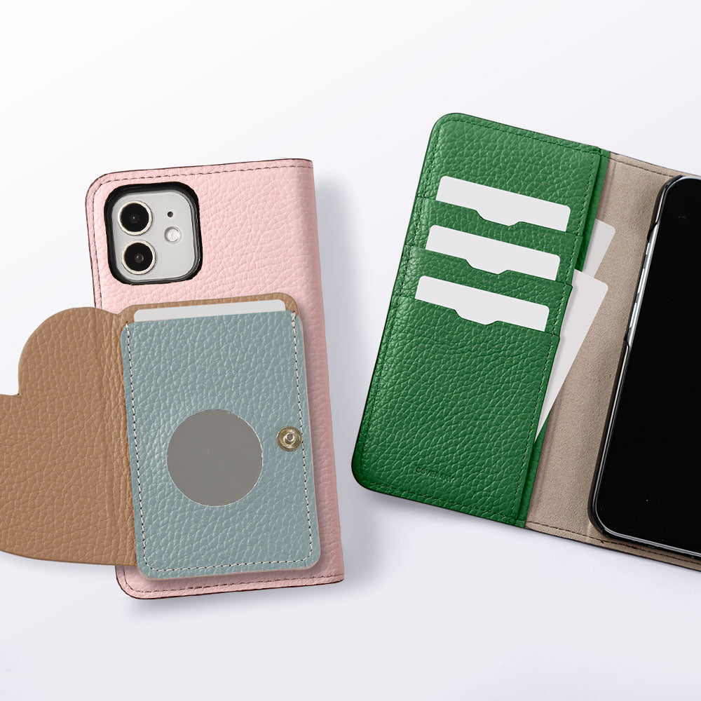 Genuine Leather 32 Colors Italian Shrink Leather Heart Mirror Card Case Included Notebook-Style Case for Google Pixel Series