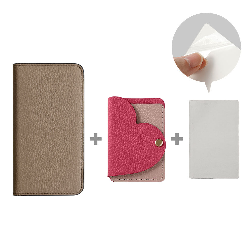 Genuine Leather 32 Colors Italian Shrink Leather Heart Mirror Card Case Included Notebook-Style Case for Google Pixel Series