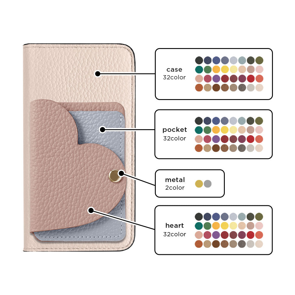 Genuine Leather 32 Colors Italian Shrink Leather Heart Mirror Card Case Included Notebook-Style Case for Google Pixel Series