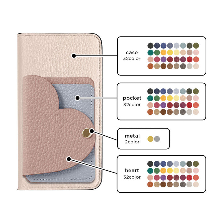 Genuine Leather 32 Colors Italian Shrink Leather Heart Mirror Card Case Included Notebook-Style Case for Google Pixel Series