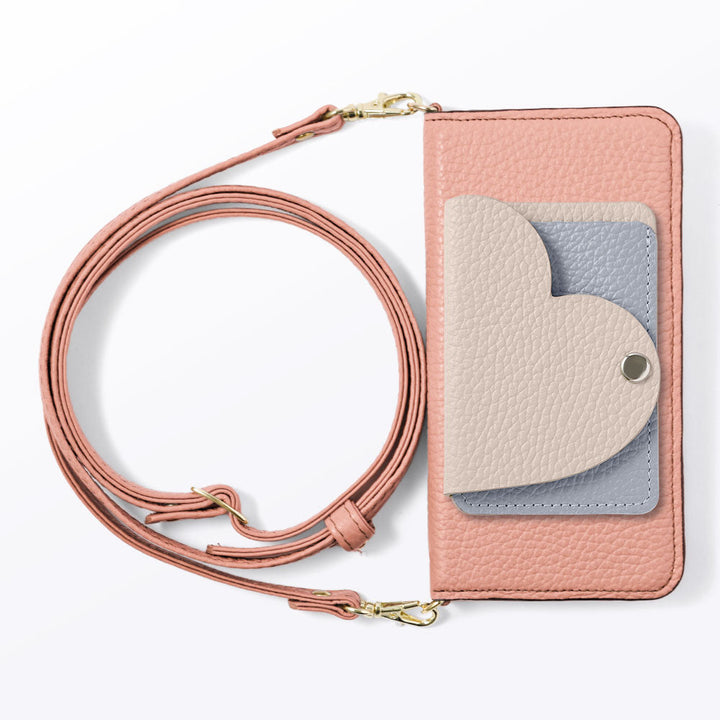 Genuine Leather 32 Colors Italian Shrink Leather Heart Mirror Card Case With Shoulder Strap Notebook Style Case Xperia Series